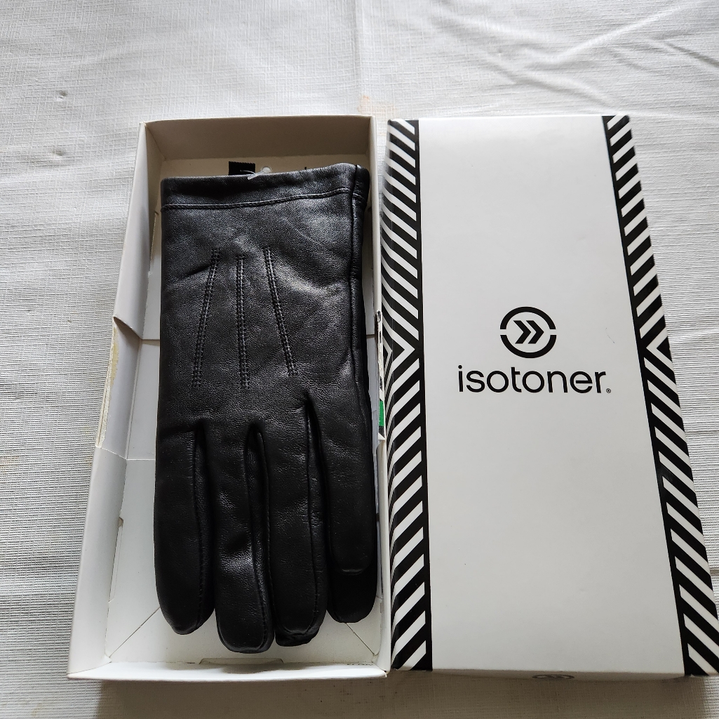 Womens Isotoner Soft Touch Touchscreen Black Leather Gloves Lg Nib